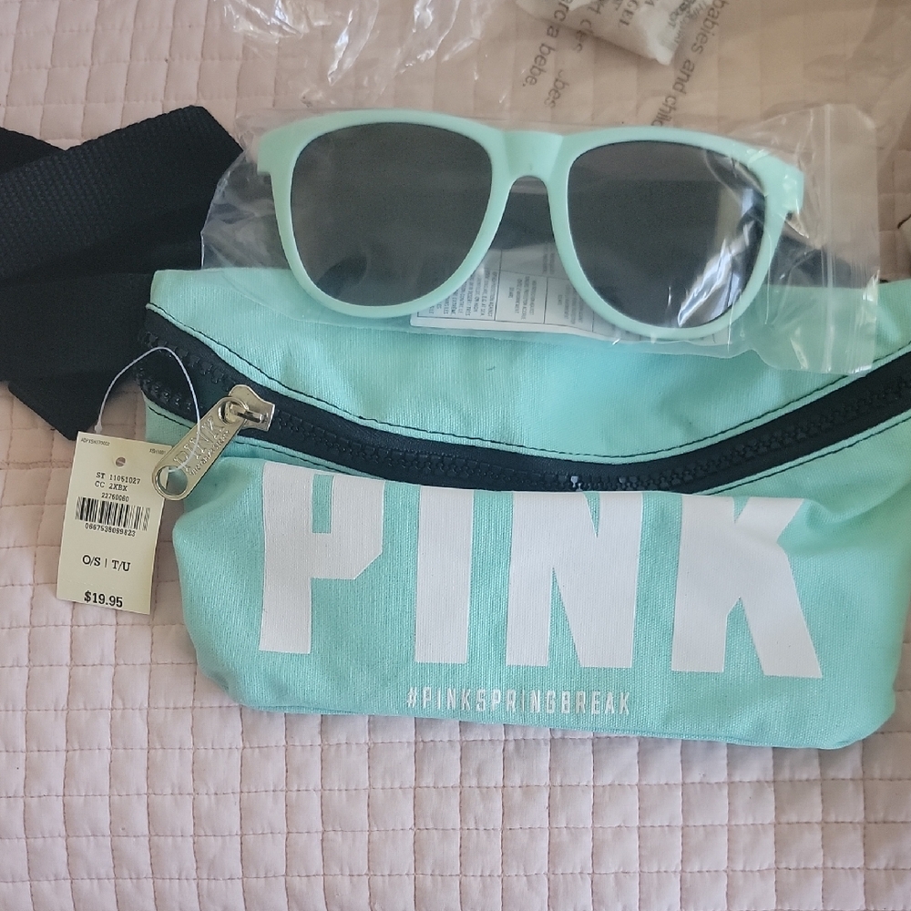 NWT PINK Victoria's Secret Aqua Belt Bag and Sunglasses